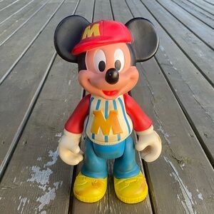 Vintage Disney Mickey Mouse Baseball Mickey 12 Inch Tall Vinyl Posable Toy